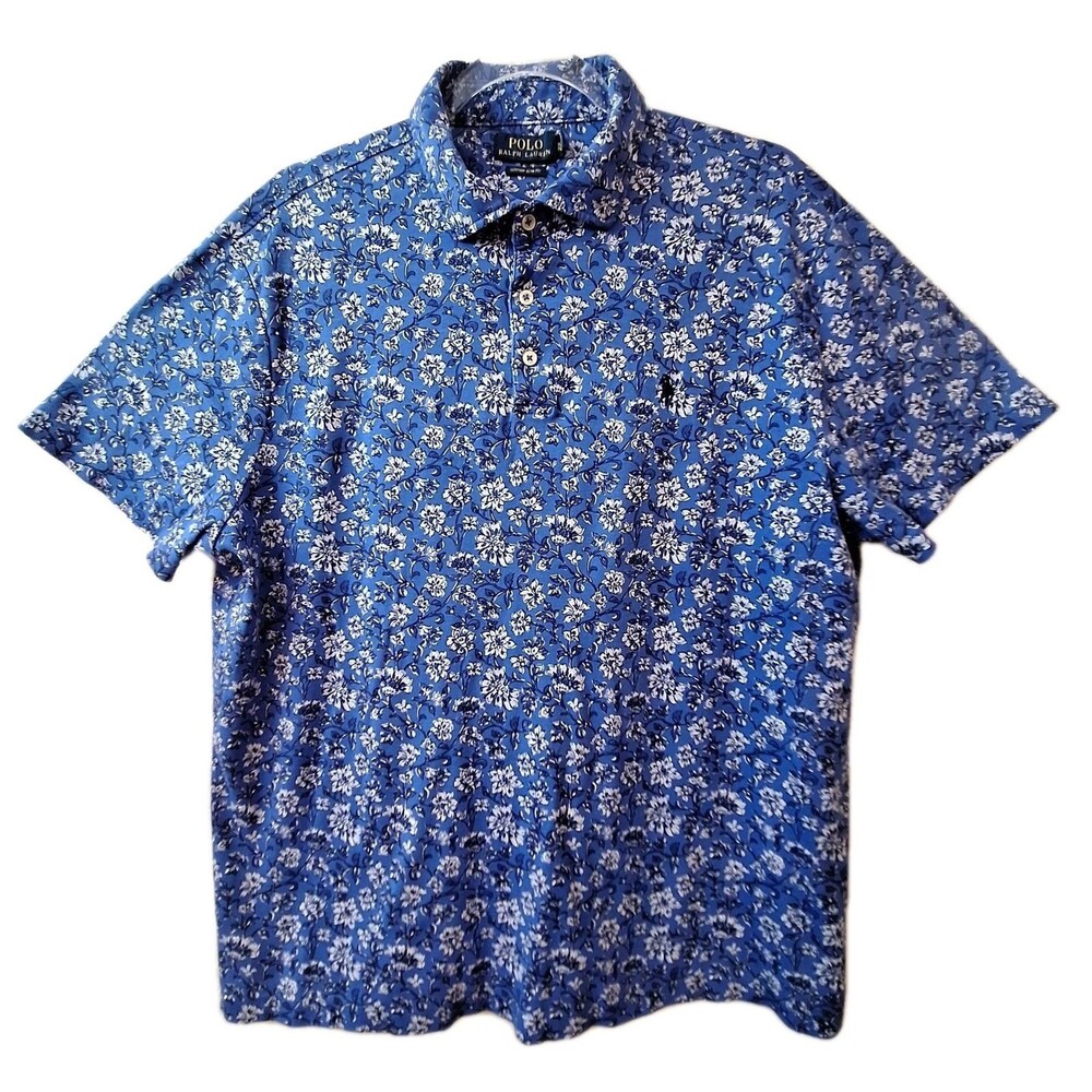 Polo Ralph Lauren Blue Floral Button Collar Shirt Mens XL Custom Slim Fit Soft
